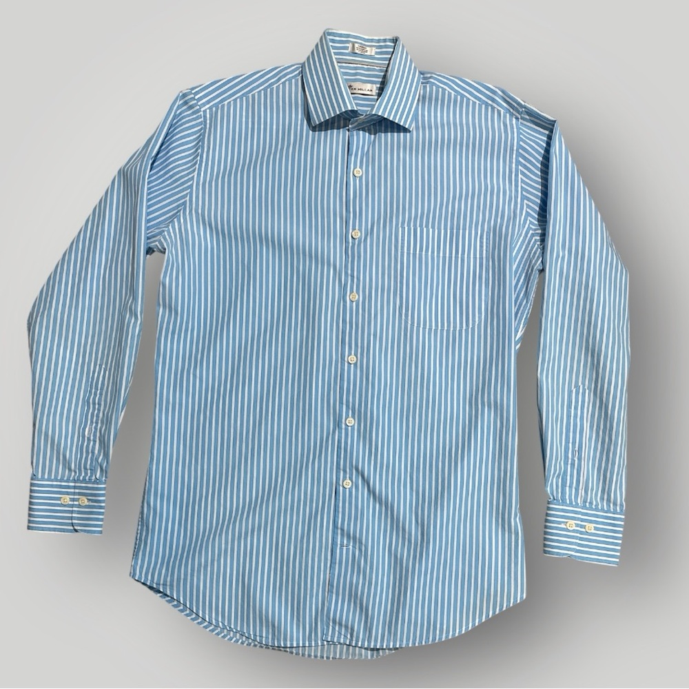 Peter Millar Blue White Striped Button Down Shirt Men Medium Cotton Classic Fit
